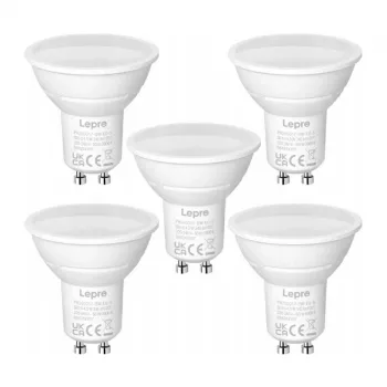 LEPRO GU10 LED lemputė 4,5 W (atitinka 50 W), 345 lm, dienos šviesos balta 5000K, 100° spindulio kampas, nedimnuojama, 5 vnt. pakuotė