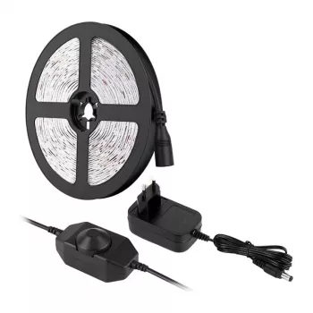 LEPRO PR4100067-WW-EU 5 m šiltai baltos šviesos LED juosta 3000K 300 LED SMD 2835 12W 1000lm su reguliavimu ir EU kištuku
