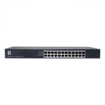 LevelOne GEU-2432 24 prievadų gigabaitinis eterneto komutatorius, 4 režimų DIP, 19 colių stelažui, nevaldomas, metalinis korpusas