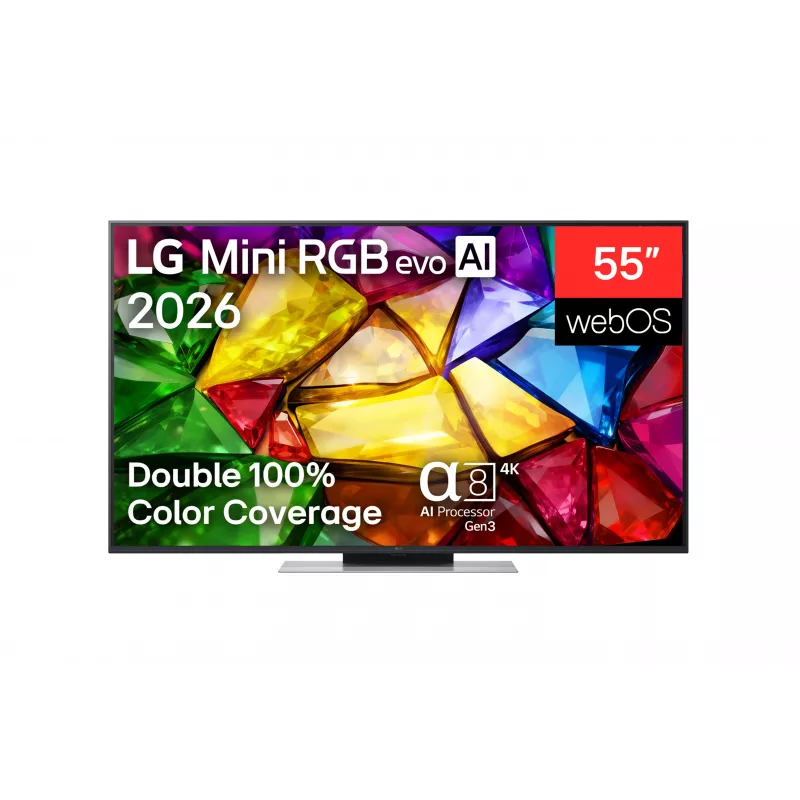 LG 55MRGB87B3B 55 colių 4K QNED Mini LED išmanusis televizorius su α7 Gen6 AI procesoriumi, webOS 23, 120Hz, 4x HDMI 2.1