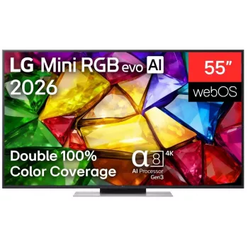 LG 55MRGB87B3B 55 colių 4K QNED Mini LED išmanusis televizorius su α7 Gen6 AI procesoriumi, webOS 23, 120Hz, 4x HDMI 2.1