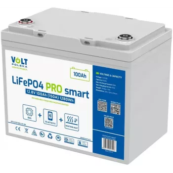 Volt Polska PRO SMART LiFePO4 akumuliatorius 12.8V 100 Ah (150A) BMS BLUETOOTH + ŠILDYMO PLOKŠTĖ