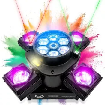 LIGHT4ME COSMOS BASIC judantis daugiaefektis šviestuvas su RGBW LED, raudonu/žaliu lazeriu ir stroboskopu