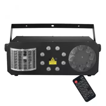 LIGHT4ME PARTY III V2 5-in-1 Multi-Effect LED Derby Gobo Wash Strobe Laser Light su IR nuotolinio valdymo pultu
