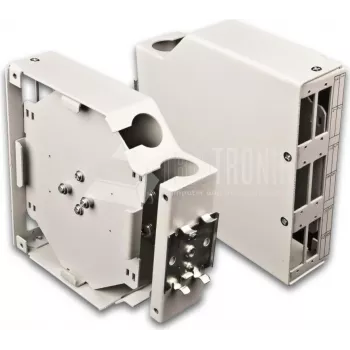 Lightwin LSBI 6DSC pramoninė optinių skaidulų sujungimo dėžutė su DIN bėgelio tvirtinimu, 6x SC Duplex prievadai, 12 skaidulų talpa, IP54 plieninis korpusas, OS2 pigtailai komplekte