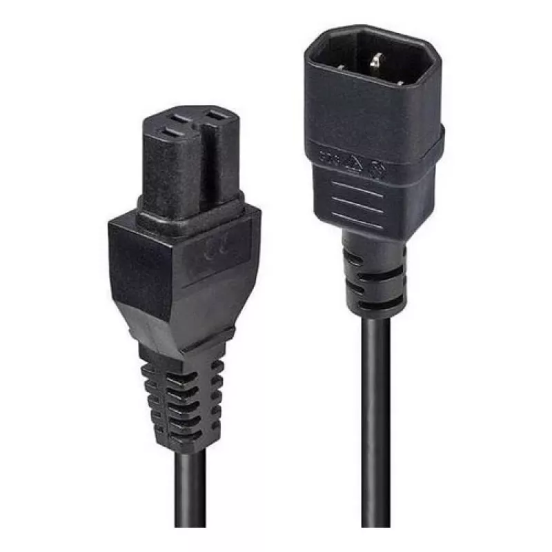 LINDY 1m C14–C15 karštojo režimo maitinimo laidas, IEC C14 kištukas – C15 lizdas, H05VV-F, 10 A, 250 V, juodas