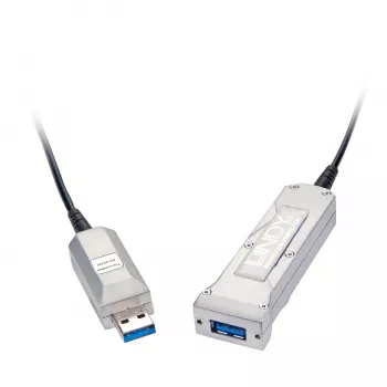 Lindy 50 m USB 3.0 hibridinis aktyvusis prailginimo kabelis, šviesolaidis ir varis, 5 Gbps, LSZH, juodas 42701