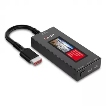 LINDY HDMI 8K60 Signal Analyzer su OLED ekranu, skirtas HDMI 2.1 8K vaizdui
