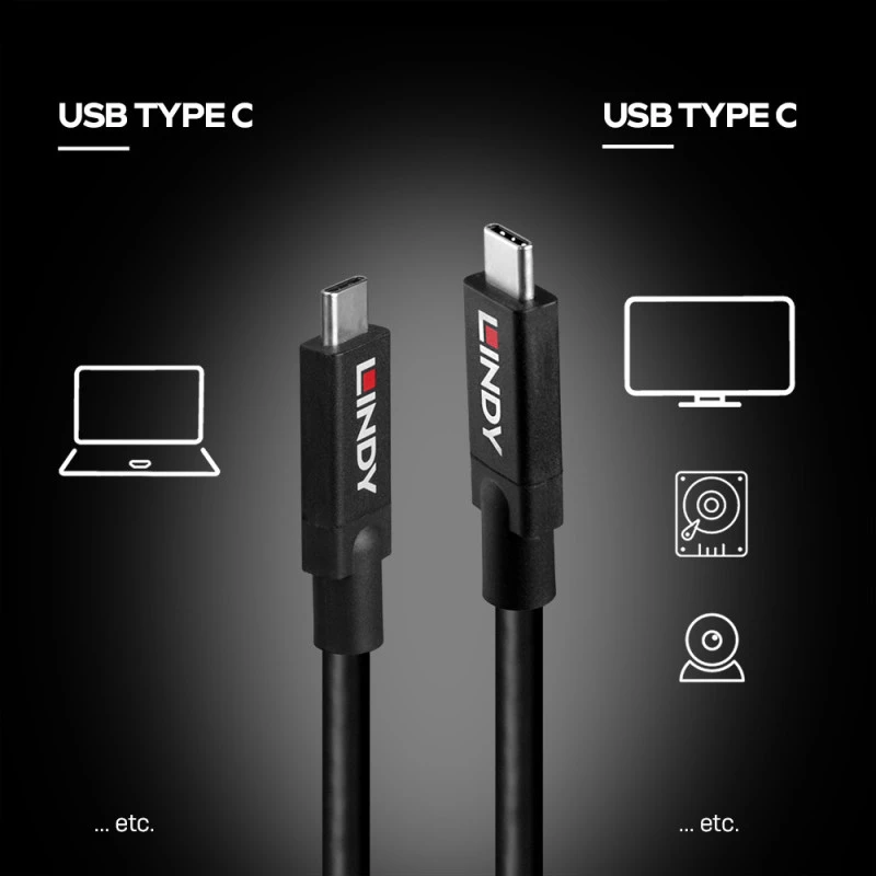Lindy 43439 USB 3.2 Gen 2 USB-C į USB-C aktyvusis kabelis, 8 m, 10 Gbps, 8K60, 100 W PD