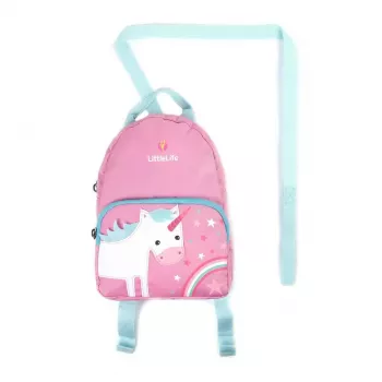 LittleLife Toddler Backpack Face Unicorn 2L vaikiška kuprinė su atsegamu saugos pavadėliu