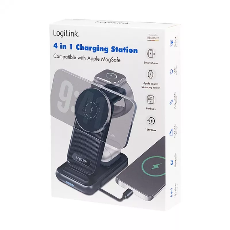 Logilink 4-in-1 belaidžio įkrovimo stotelė, 15W Qi įkrovimo stotis (PA0292)