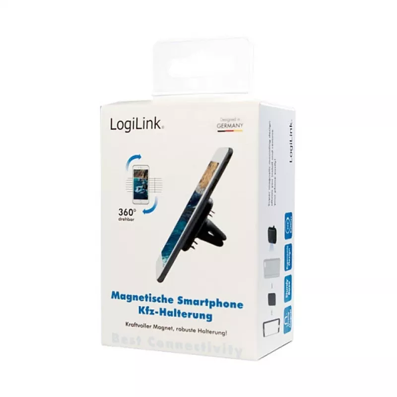LogiLink AA0114 Magnetinis laikiklis telefonui ant ventiliacijos grotelių, 360° sukimas, universalus, juodas