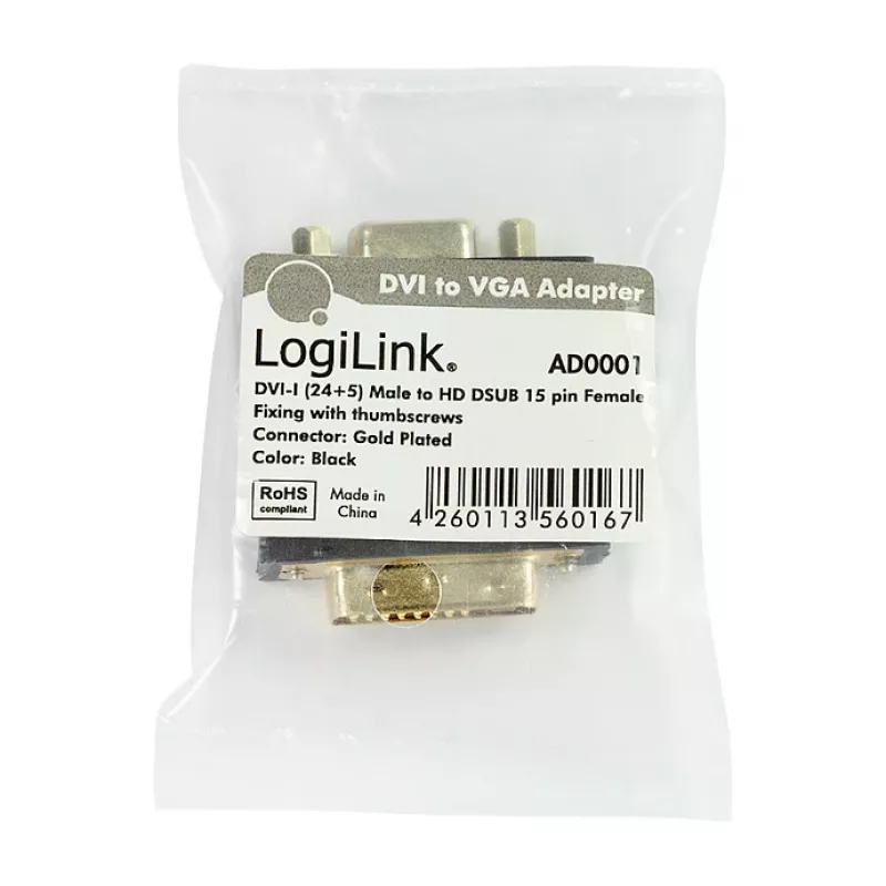 LogiLink AD0001 DVI-I į VGA adapteris, DVI-I kištukas į HD15 lizdą, 1080p, juodos spalvos