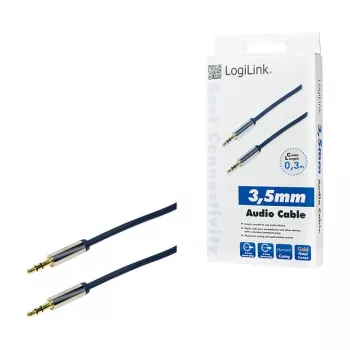 LogiLink CA10030 Premium 3.5mm TRS Male to Male garso laidas, metalinės jungtys, mėlynas, 0,3 m