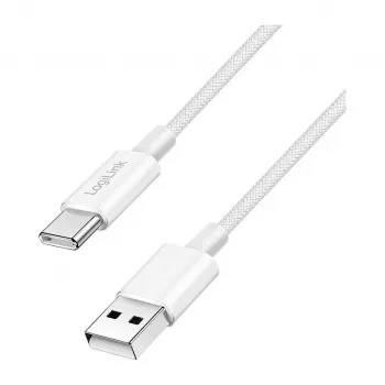 LogiLink CU0320 USB 2.0 Type-C laidas, USB-A į USB-C, 480 Mbps, 60W, nailono pynė, baltas, 0,5 m