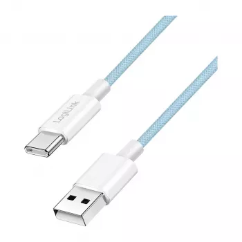 LogiLink CU0330 USB 2.0 Type-C laidas, USB-A kištukas į USB-C kištuką, 480 Mbps, 60W Power Delivery, nailoninis pintas, mėlynas, 1 m