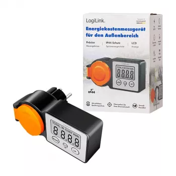 LogiLink EM0007 lauko energijos sąnaudų matuoklis, IP44 apsauga nuo purslų, 16A, 3680W, Schuko, LCD