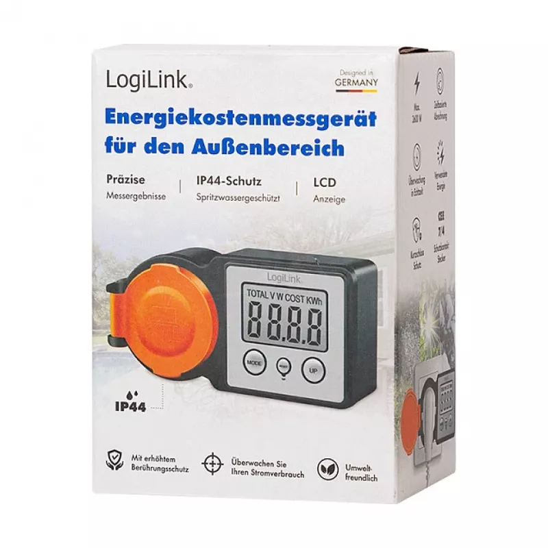 LogiLink energijos sąnaudų matuoklis LogiLink, skirta naudoti lauke, LCD ekranas, juodas/oranžinis
