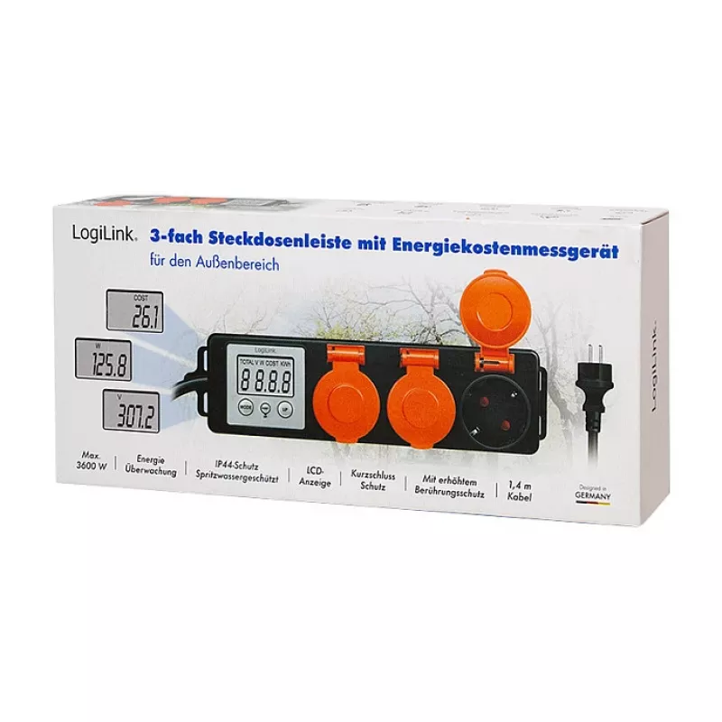LogiLink energijos sąnaudų matuoklis su 3 lizdais, skirtas lauko sąlygoms