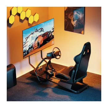 LOGILINK EO0065 Lenktynių Simuliatoriaus Kokpitas su Monitoriaus Laikikliu, Plieninis Rėmas, PVC Odos Sėdynė, Iki 32 colių Monitoriui, Juodas | Kur.lt