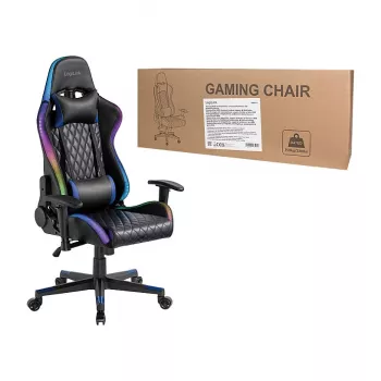 LogiLink EO0076 žaidimų kėdė su RGB apšvietimu ir juosmenine atrama, juoda/mėlyna