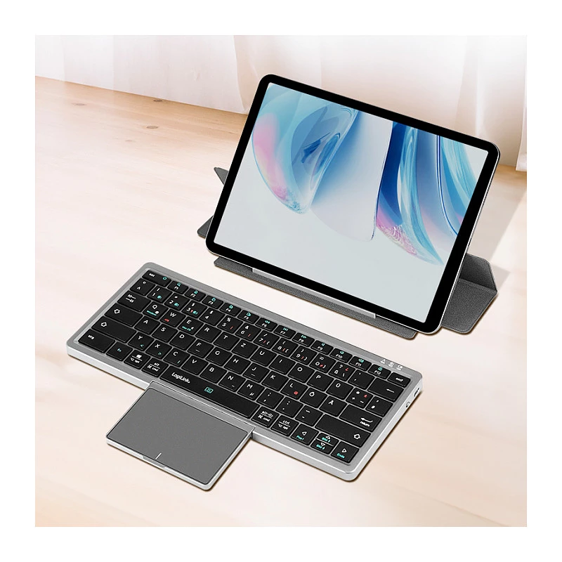 LOGILINK ID0214 belaidė klaviatūra su jutikliniu kilimėliu, Bluetooth 5.1, 3 kanalų, pilka