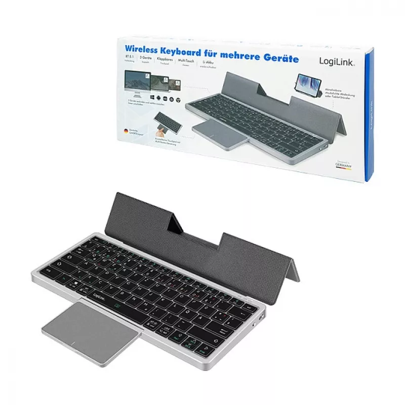 LOGILINK ID0214 belaidė klaviatūra su jutikliniu kilimėliu, Bluetooth 5.1, 3 kanalų, pilka