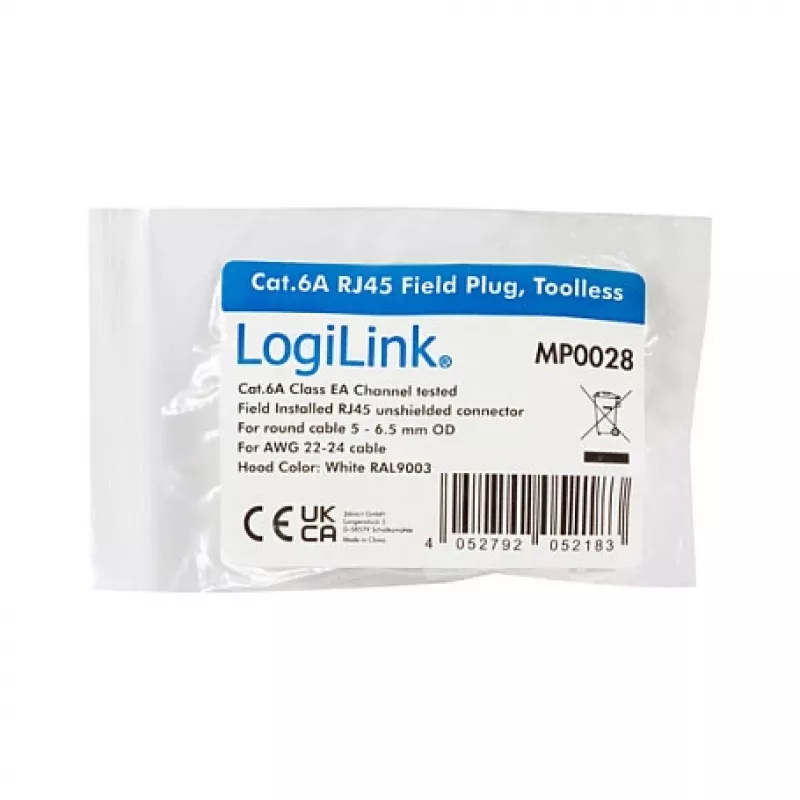 LogiLink Modular Plug RJ45 Cat.6A, UTP, Toolless, Baltas