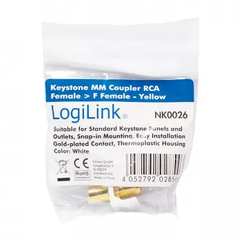 LogiLink NK0026 Keystone RCA Female–F Female Coupler Modulis, geltonas