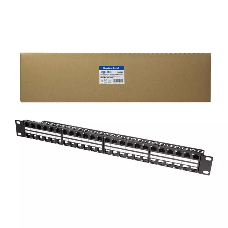 LogiLink NK4045 Keystone pataisos skydas 1U 48 prievadų neekranuotas juodas