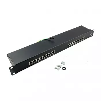 LOGILINK NP0057 Cat6 STP Patch Panel, 19 inch 1U 16-Port, RJ45/LSA IDC, juodos spalvos EconLine