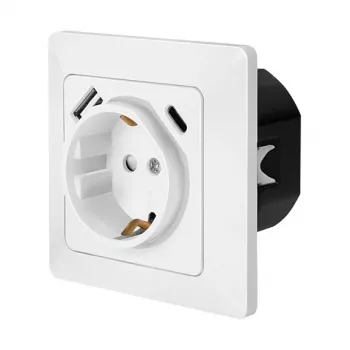 LOGILINK PA0253 Sieninis lizdas su 1 Schuko kištukiniu lizdu, 1 USB-A ir 1 USB-C įkrovimo prievadu, 3,1 A, baltas