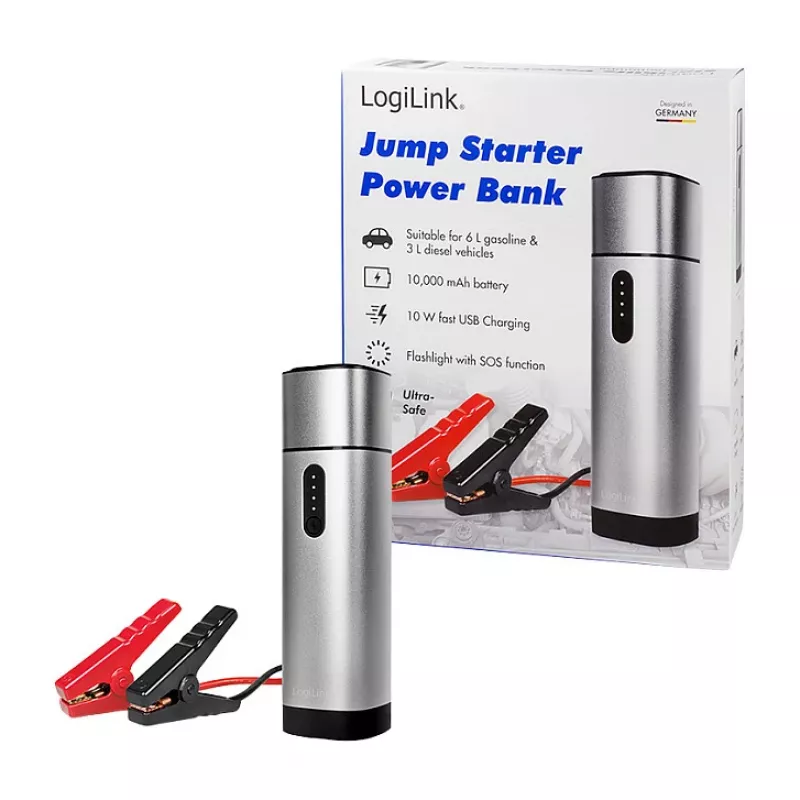 Logilink PA0266 Automobilio užvedimo starteris ir Power Bank, 10000 mAh, 12V/400A Peak, USB-C PD, LED žibintuvėlis
