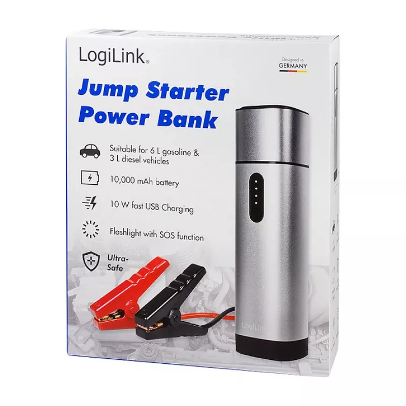 Logilink PA0266 Automobilio užvedimo starteris ir Power Bank, 10000 mAh, 12V/400A Peak, USB-C PD, LED žibintuvėlis