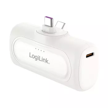 LogiLink PA0349W Mobilus maitinimo bankas, 5000 mAh, LiPo, Įmontuotas sulankstomas USB-C kištukas ir USB-C prievadas, Balta