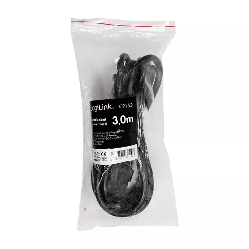 Logilink maitinimo laidas, CEE 7/7 – IEC C19, juodas, 3 m