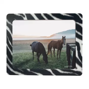 LogiLink Ultra-Thin pelėds su integruotu nuotraukų rėmeliu, zebro raštas, neslystanti guminė bazė, 2 mm, 10 x 15 cm nuotrauka, juoda/balta