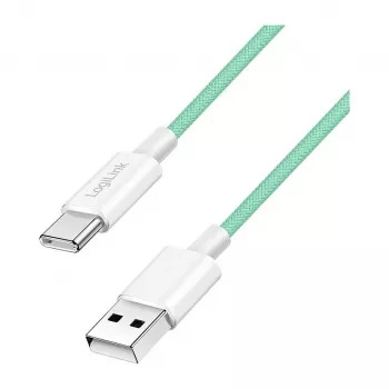 LogiLink USB 2.0 Type-C laidas, A/M į C/M, 480 Mbps, 60W, nailoninis, žalias, 0,5 m