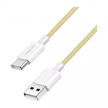 LogiLink USB 2.0 Type-C laidas, A/M į C/M, 480 Mbps, 60W, nailoninis, geltonas, 0,5 m