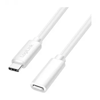LOGILINK USB 2.0 Type-C prailginimo laidas – USB-C kištukas į lizdą, 480 Mbps, 100W Power Delivery, baltas, 1m
