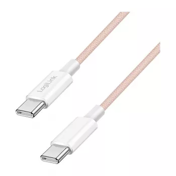 LogiLink USB 2.0 Type-C į Type-C laidas, 1 m, 60W Power Delivery, pintas nailonas, rožinis