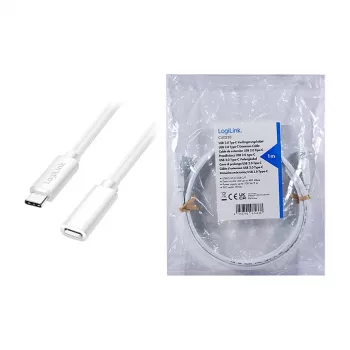 Logilink USB 2.0 USB-C ilginamasis laidas (kištukas–lizdas) – 100W PD, 480 Mbps, baltas, 2 m