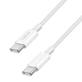 LogiLink USB 2.0 USB-C to USB-C laidas, pintas nailonu, 60W, baltas, 1m