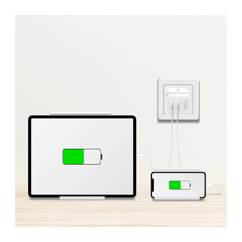 Logilink USB-A/C įkroviklis 65 W GaN, 1x USB-A (QC), 1x USB-C (PD), baltas