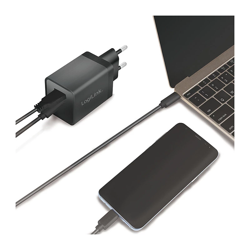 Logilink USB-A/C įkrovimo rinkinys, 15 W, po 1x USB-A, 1x USB-C, juodos spalvos