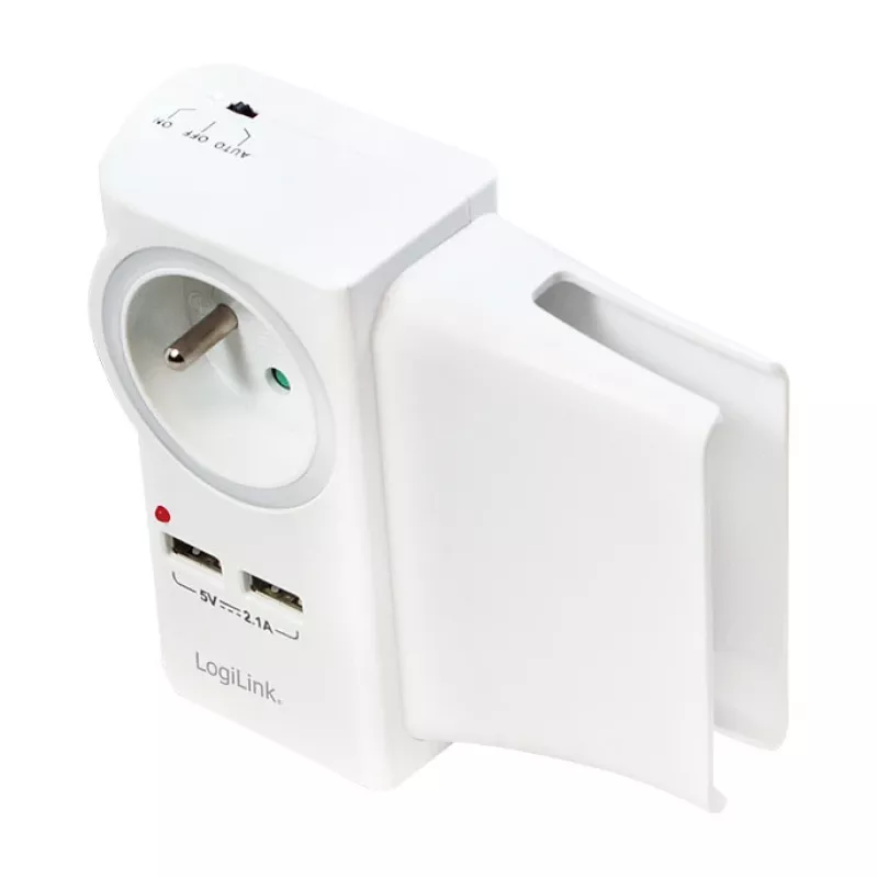 LogiLink USB-A sieninis įkroviklis 10.5W 2 prievadų su įkrovimo stovu, baltas