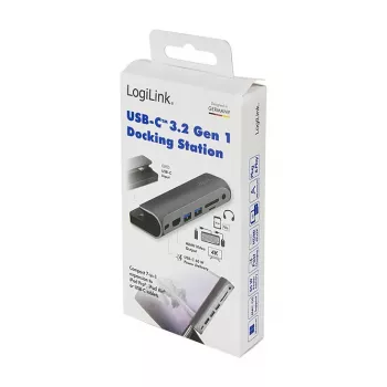 LOGILINK USB-C dokų stotelė, 7 prievadų, USB 3.2 Gen1, 100W PD, 4K HDMI, iPad, aliuminis (UA0385)