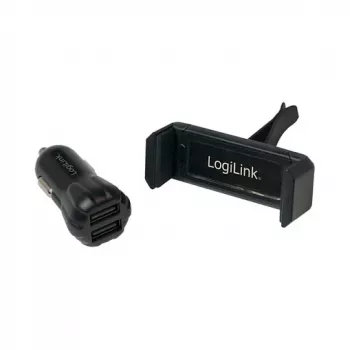LogiLink USB automobilinis įkroviklio rinkinys, 2 prievadų įkroviklis ir laikiklis