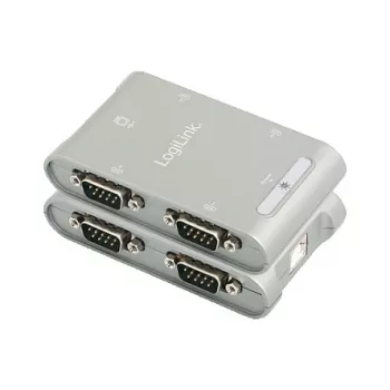 LogiLink USB į 4x Serial adapteris, FTDI FT4232HL, 1 Mbps vienam prievadui, USB 2.0, 0.8 m laidas, RS232 DB9 vyriškas, ESD 15KV, maitinamas iš USB, juodas