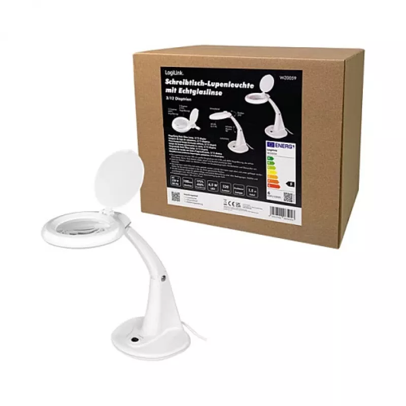 LOGILINK WZ0059 LED didinamoji lempa su stalo stovu, 3 dioptrijų (1,75x), 40 SMD šviesos diodų, 6,5 W, dienos šviesos balta, juoda